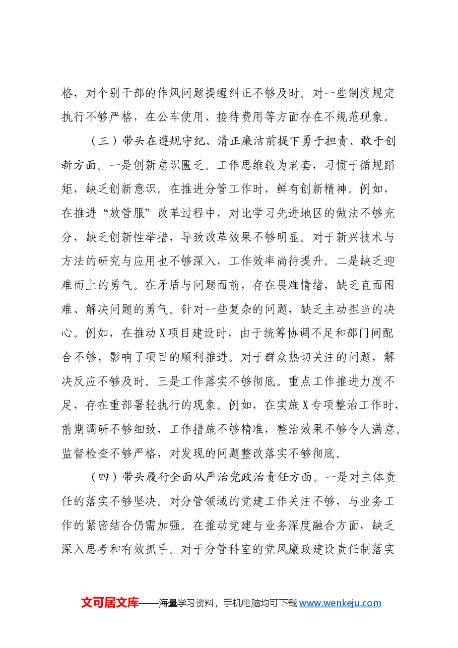 xx副书记2024年民主生活会个人对照检查材料(四个带头).docx,第3页预览