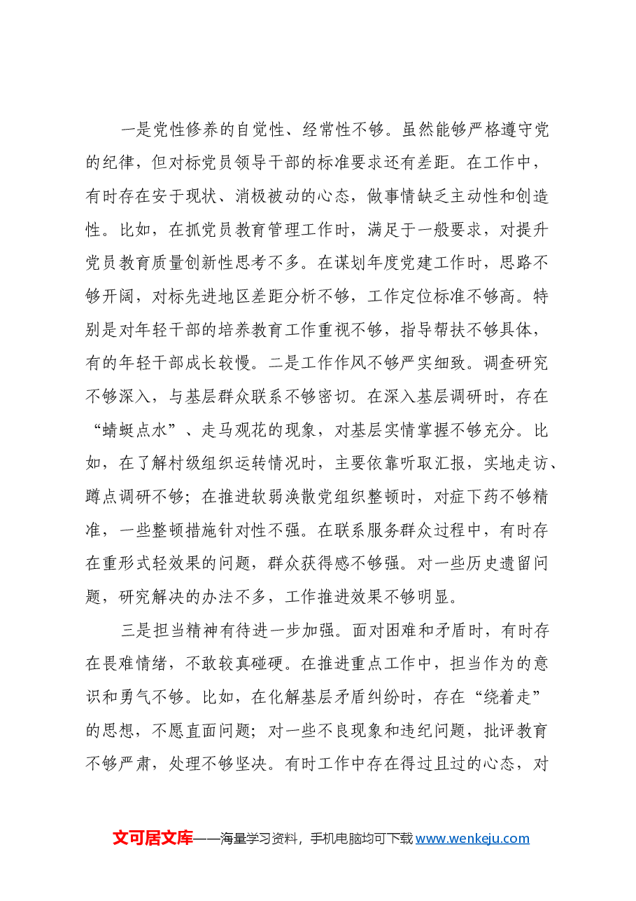 乡党委副书记2024年民主生活会个人对照检查材料(四个带头).docx,第3页预览