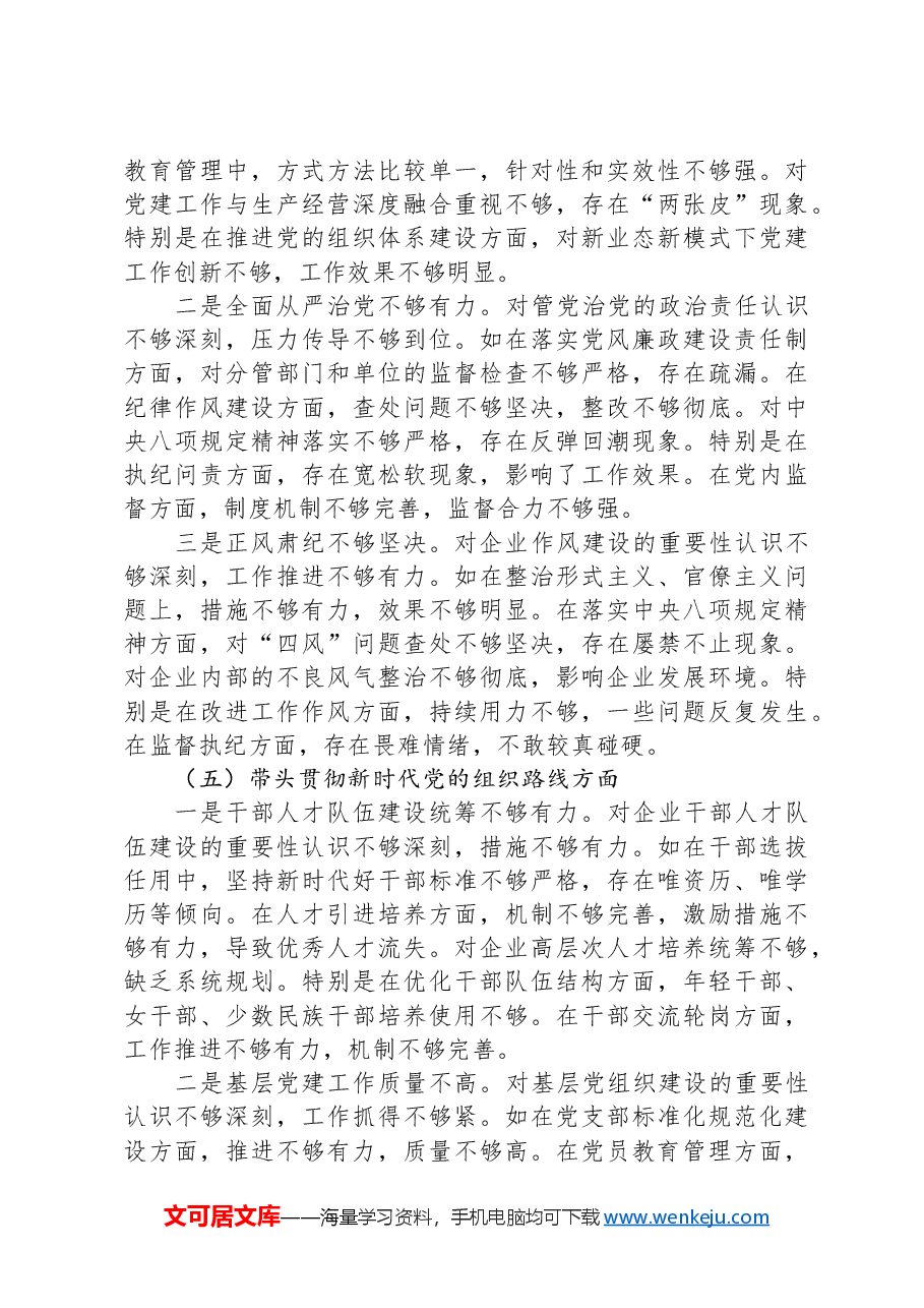 国企党委书记2024年度民主生活会个人对照检查材料.docx,第4页预览