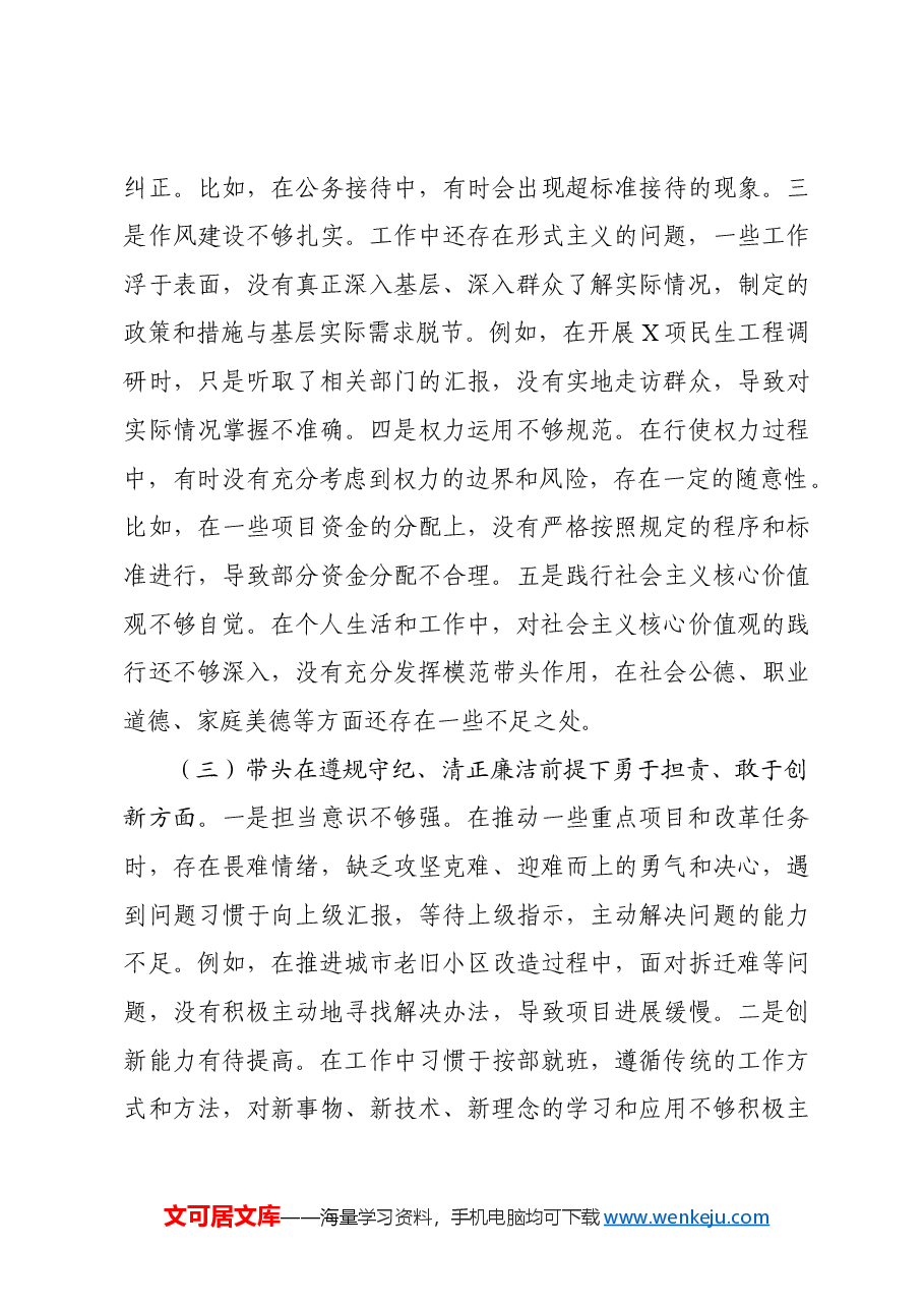 市长关于2024年度民主生活会对照检视发言材料(四个带头+违纪案例剖析).docx,第3页预览