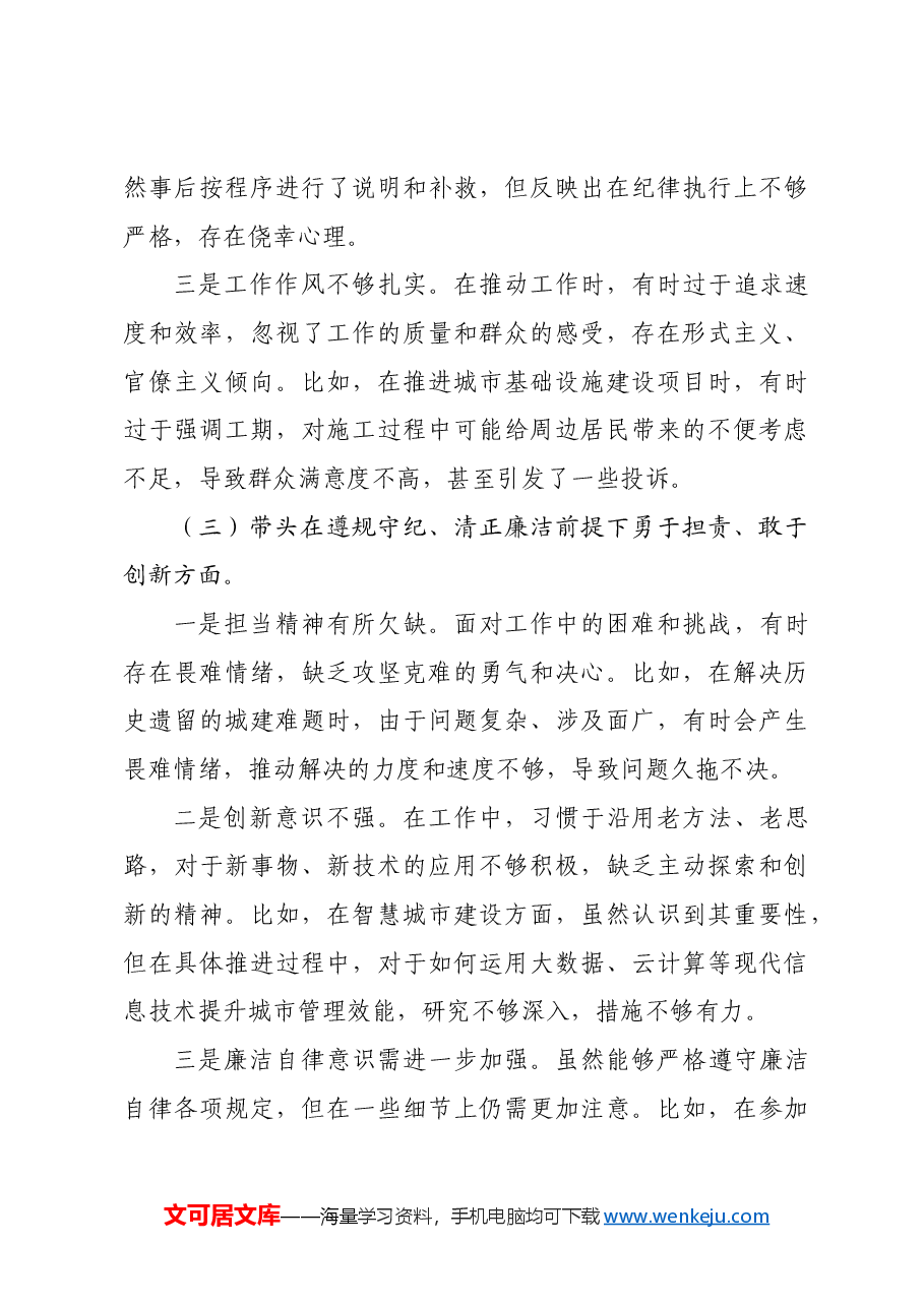 某分管城建工作副市长2024年民主生活会对照检查材料四个带头.docx，第3页预览