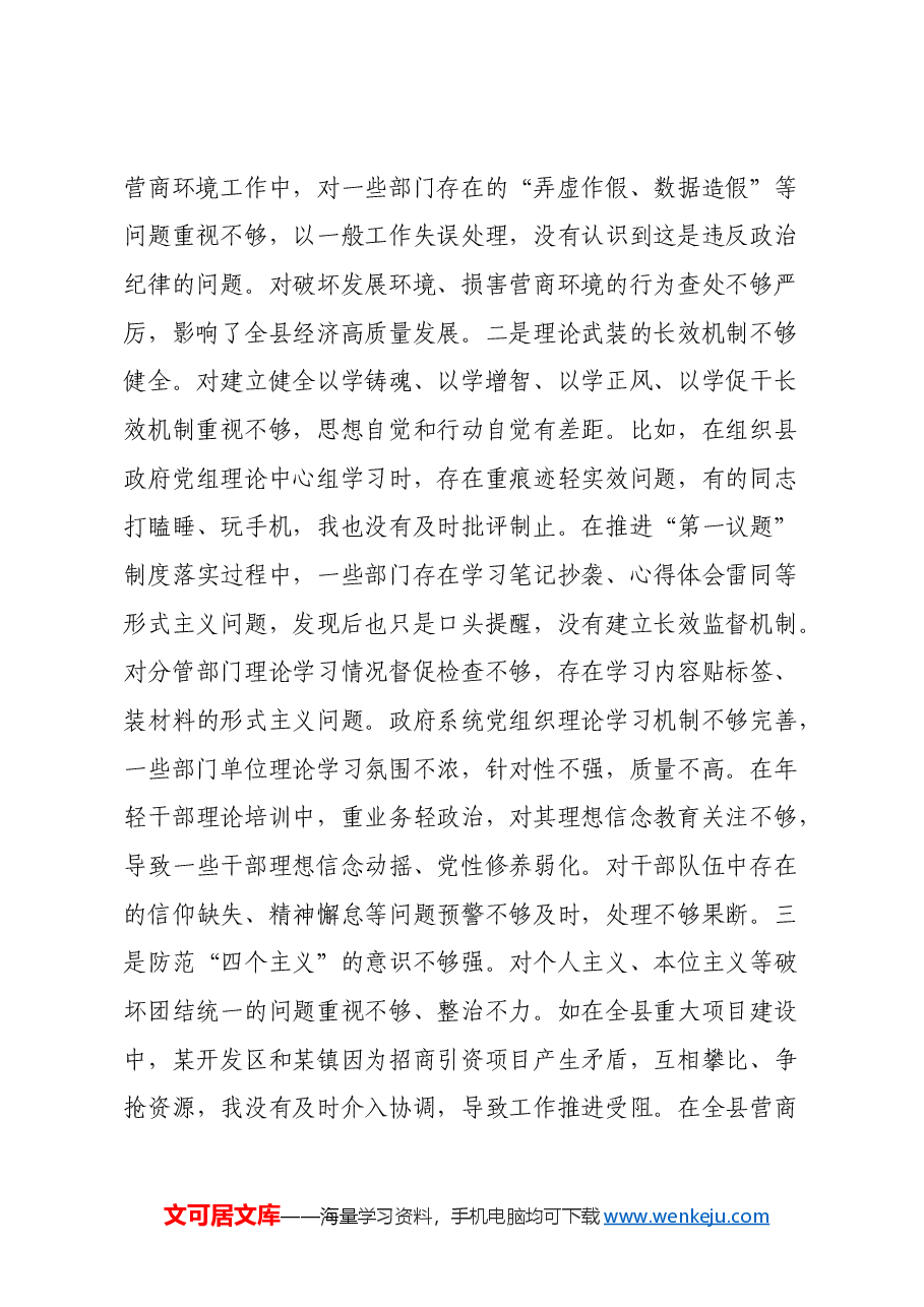 县长2024年民主生活会对照发言材料(四个带头).docx,第2页预览