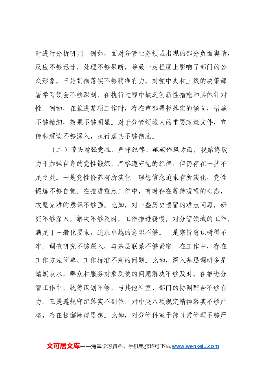 xx副书记2024年民主生活会个人对照检查材料(四个带头).docx,第2页预览