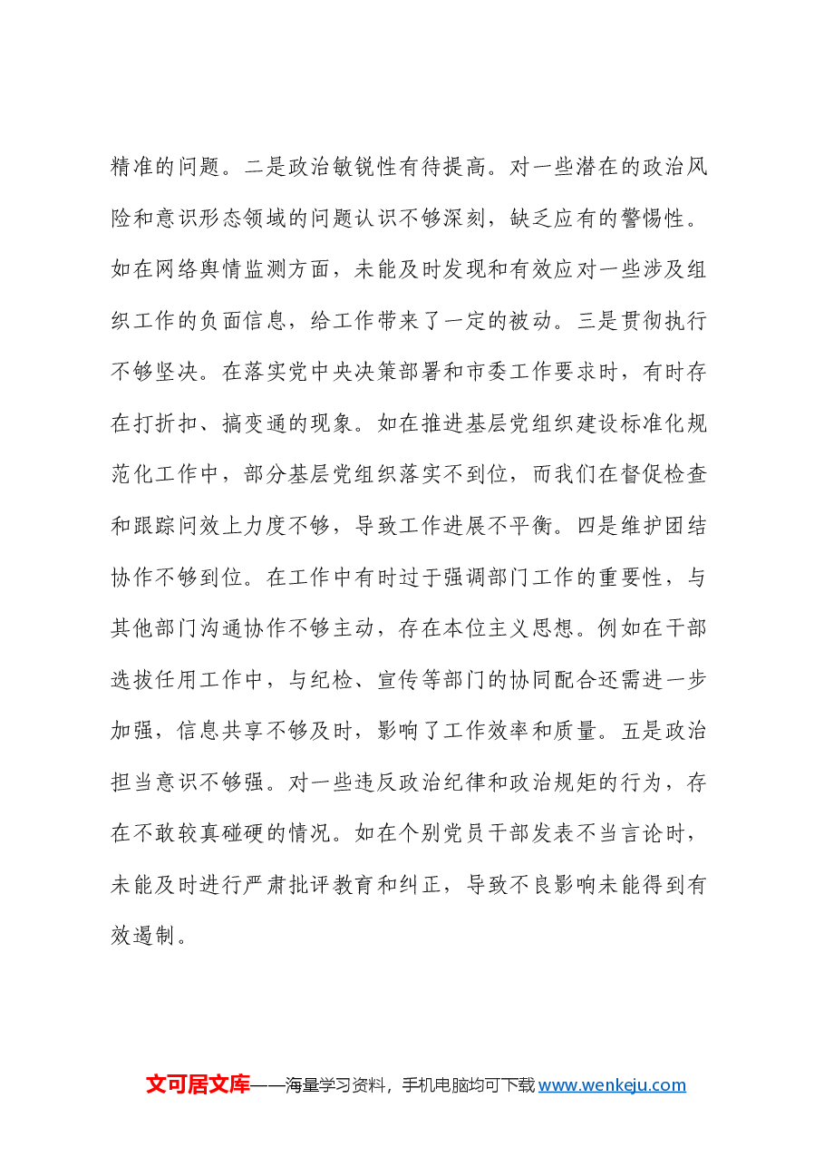 市委组织部长2024年度民主生活会对照检视发言材料.docx,第2页预览