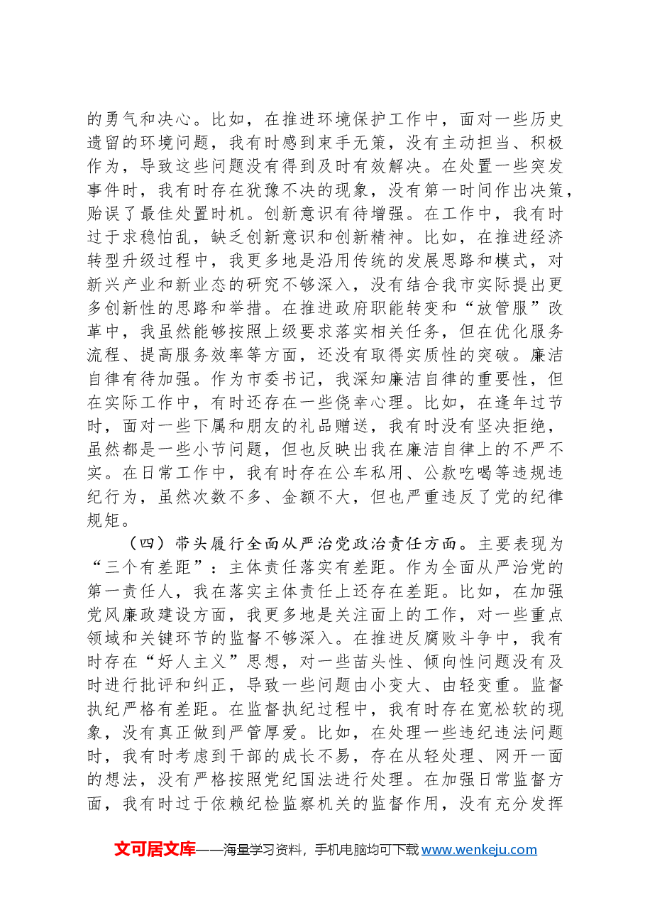 市委书记2024年度民主生活会对照检查材料.docx，第3页预览
