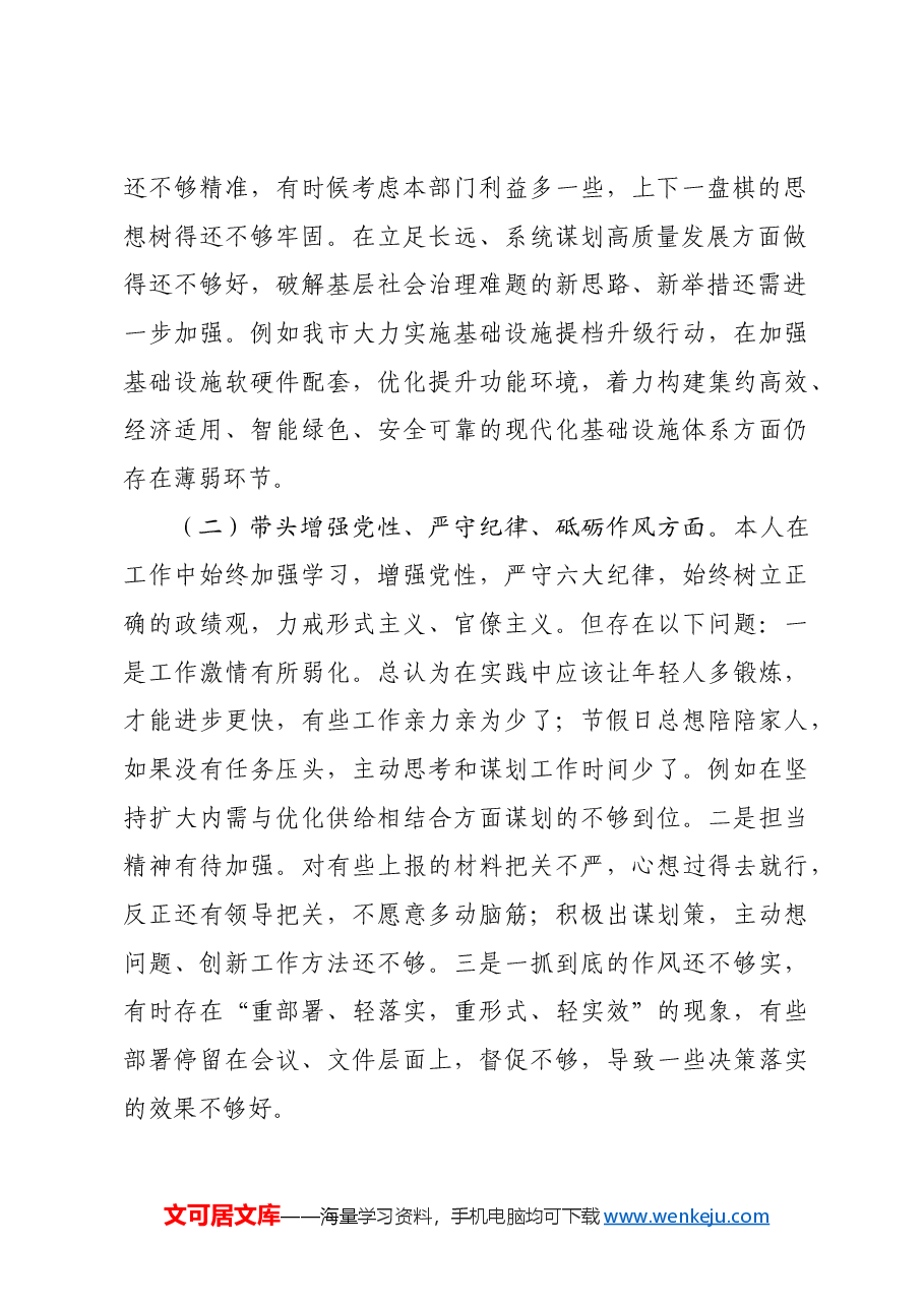 2024年度市政府办民主生活会领导干部对照检查材料(四个带头).docx,第2页预览