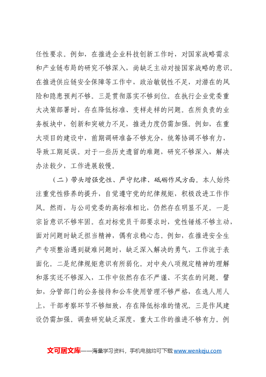 2024年度民主生活会个人对照检查材料(四个带头).docx,第2页预览