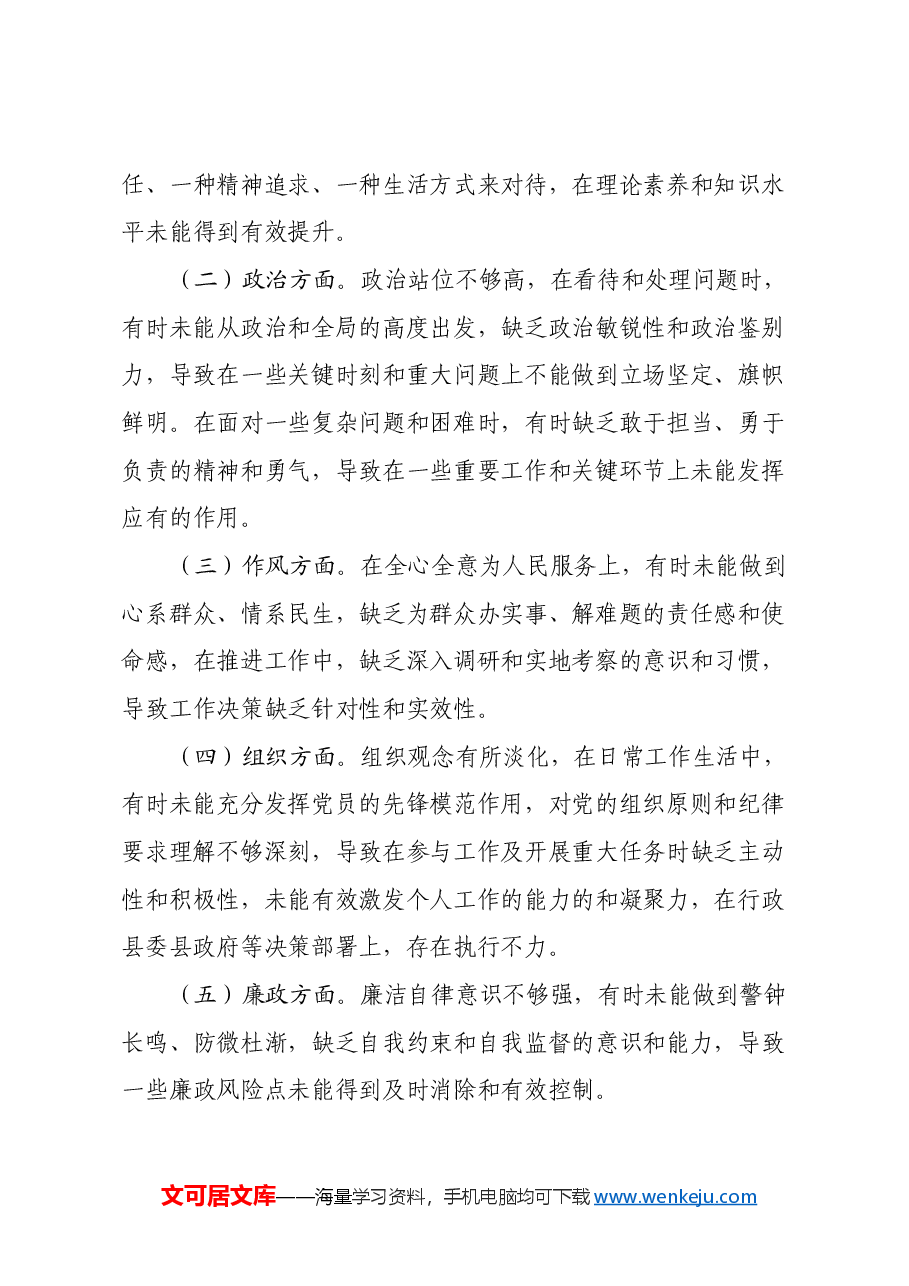县政府班子成员2024年民主生活会个人对照检查发言材料(四个带头).docx,第4页预览