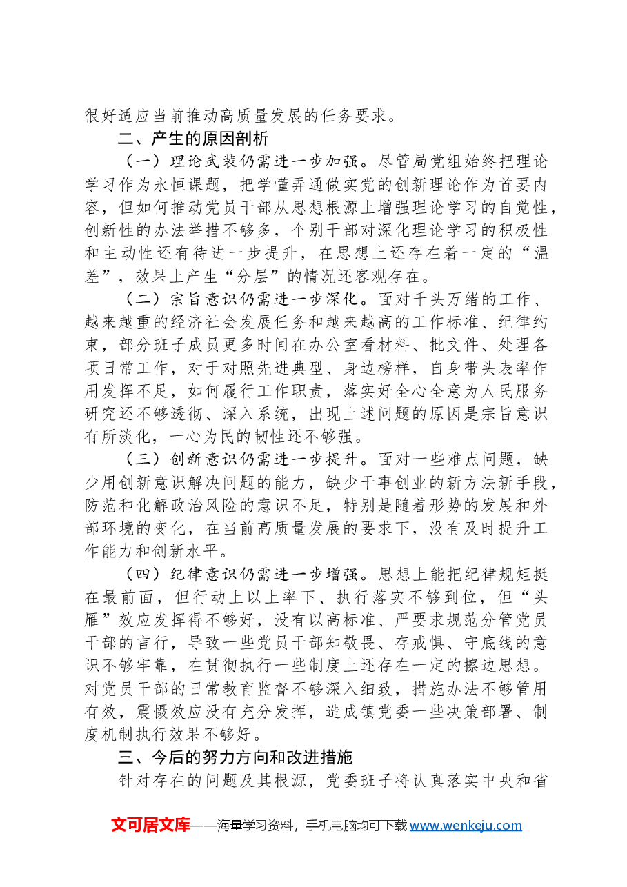 2024年度民主生活会领导班子对照检查材料（“四个带头”）.docx，第3页预览