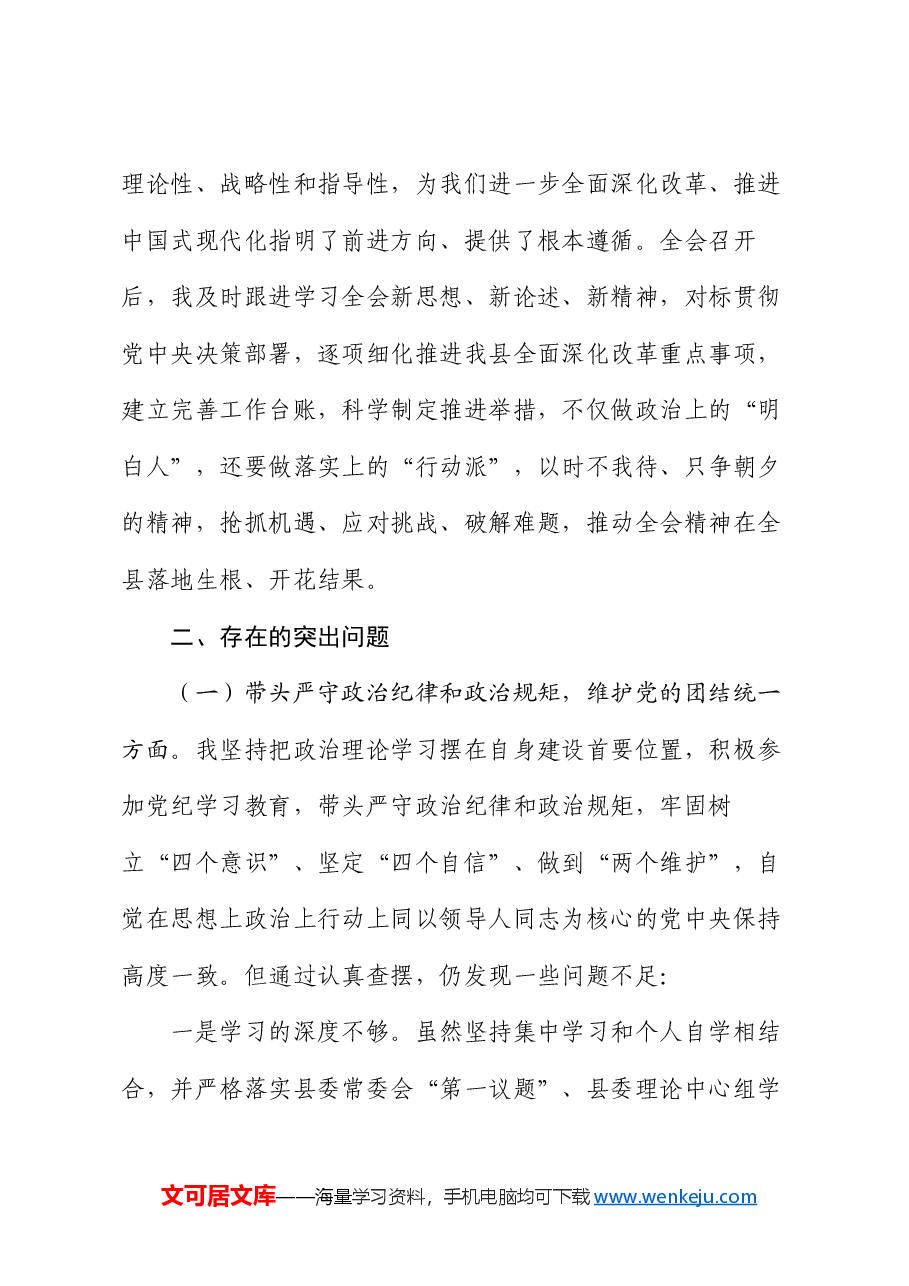 某县委副书记、县长2024年度民主生活会“四个带头”个人对照检查发言材料.docx,第3页预览