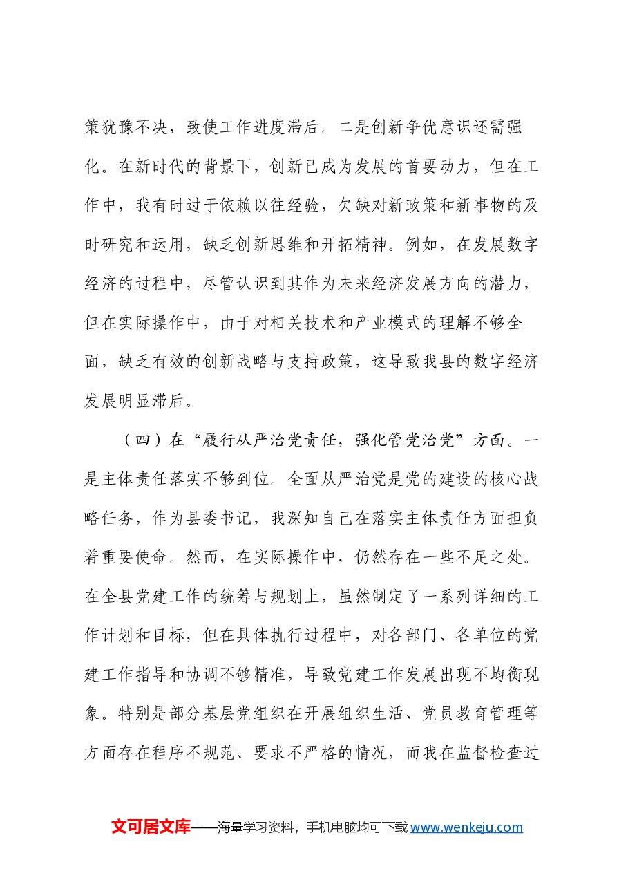 书记2024年民主生活会对照检查材料个人发言提纲.docx，第4页预览