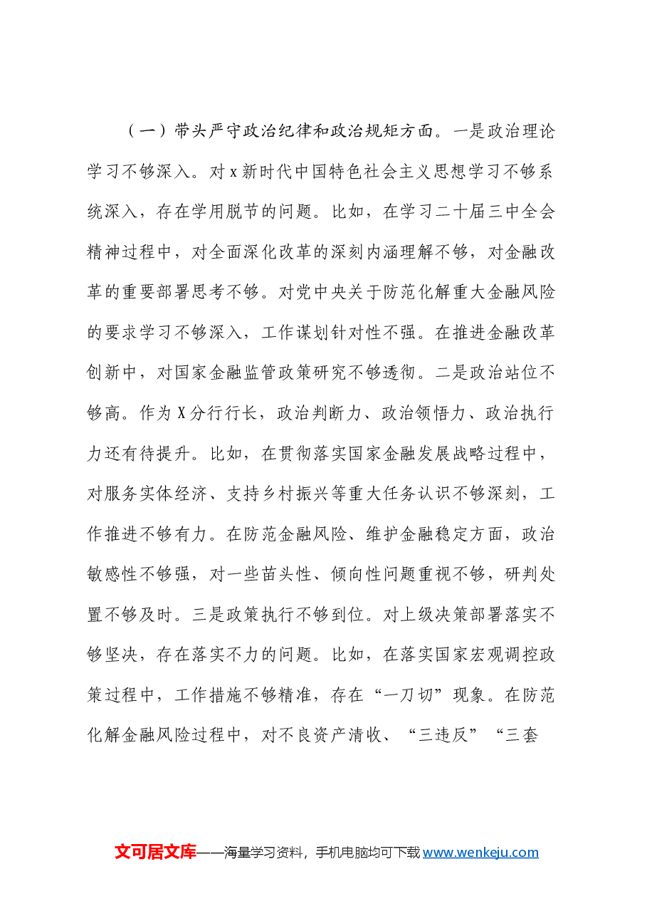 国企银行2024年度民主生活会个人对照检查(含准备情况).docx,第2页预览