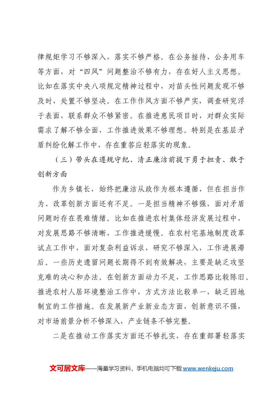 乡镇长2024年民主生活会个人对照检查发言材料四个带头.docx,第3页预览