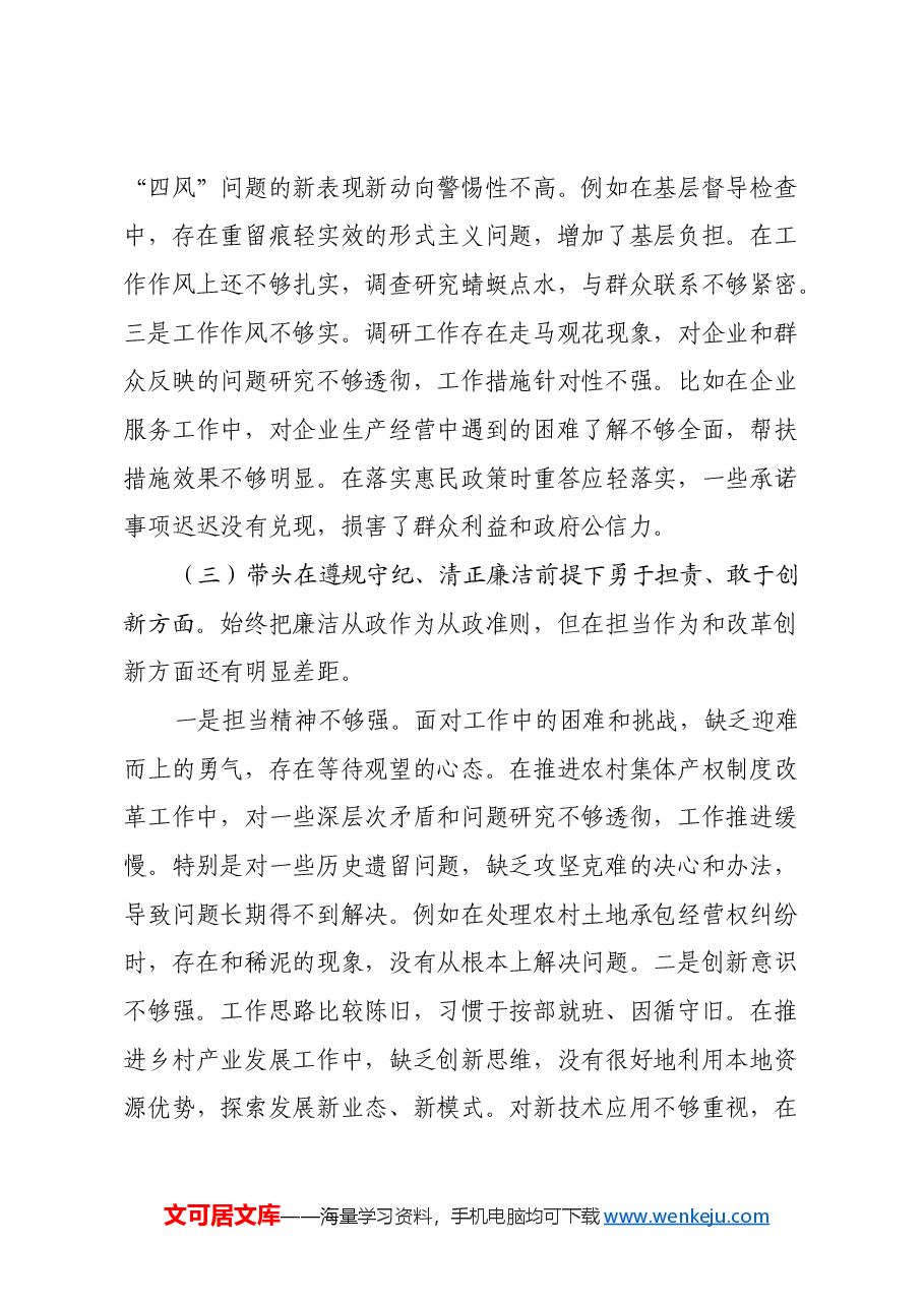 副乡长2024年民主生活会个人对照检查发言材料(四个带头).docx,第3页预览