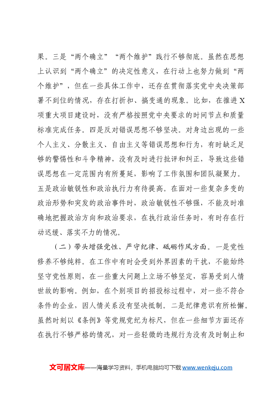 市长关于2024年度民主生活会对照检视发言材料(四个带头+违纪案例剖析).docx,第2页预览