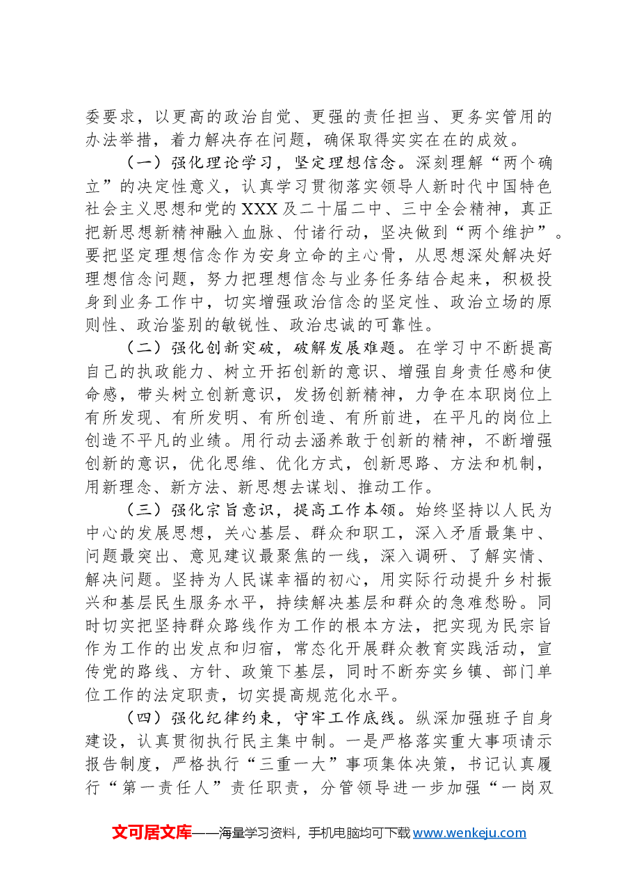 2024年度民主生活会领导班子对照检查材料（“四个带头”）.docx，第4页预览