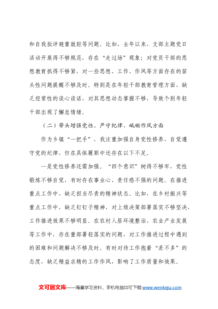 乡镇书记2024年民主生活会对照检查.docx,第3页预览