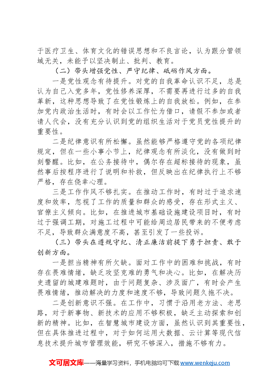 分管城建工作副市长2024年民主生活会对照检查材料.docx,第2页预览