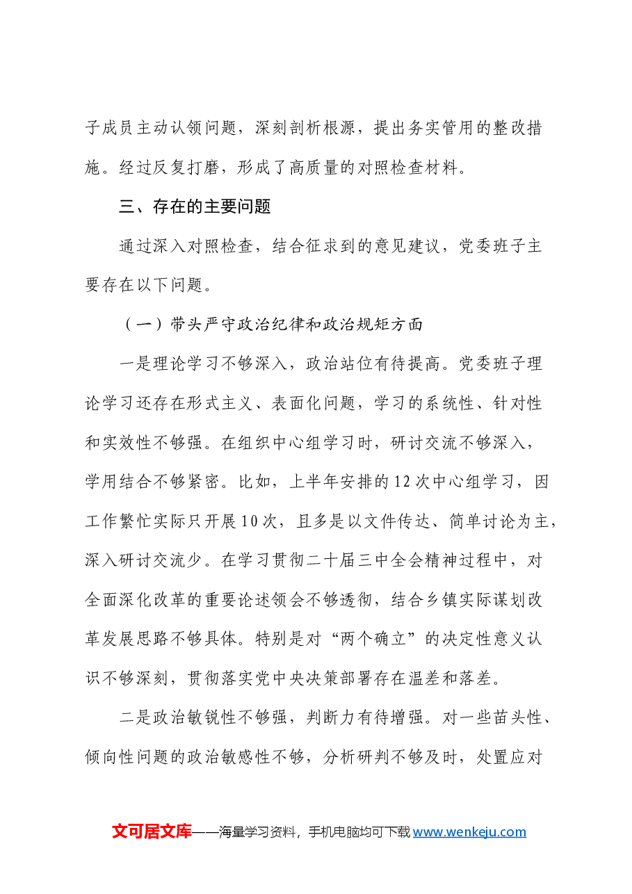 乡镇领导班子2024年民主生活会对照检查(含上年度整改+会前准备情况).docx,第4页预览
