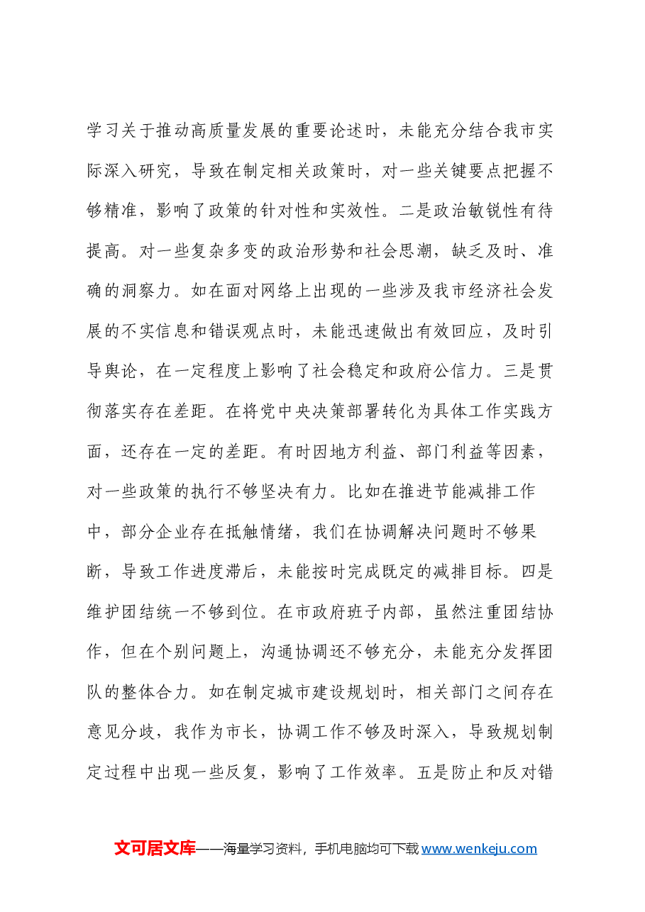 市长关于2024年度民主生活会个人对照检视发言材料.docx,第2页预览