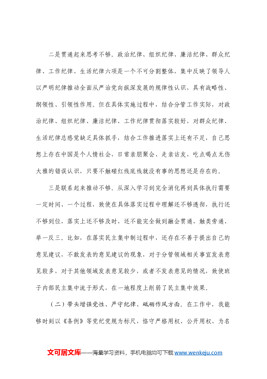 主要领导2024年民主生活会对照检查材料个人发言提纲(四个带头+以案说德、以案说纪、以案说法、以案说责方面).doc,第2页预览