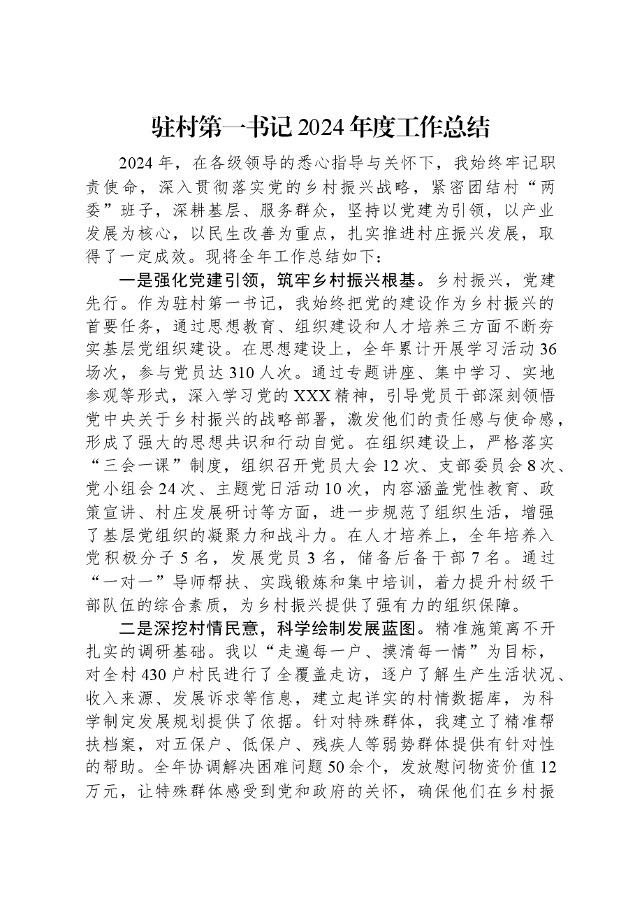 驻村第一书记2024年度工作总结.docx,第1页预览