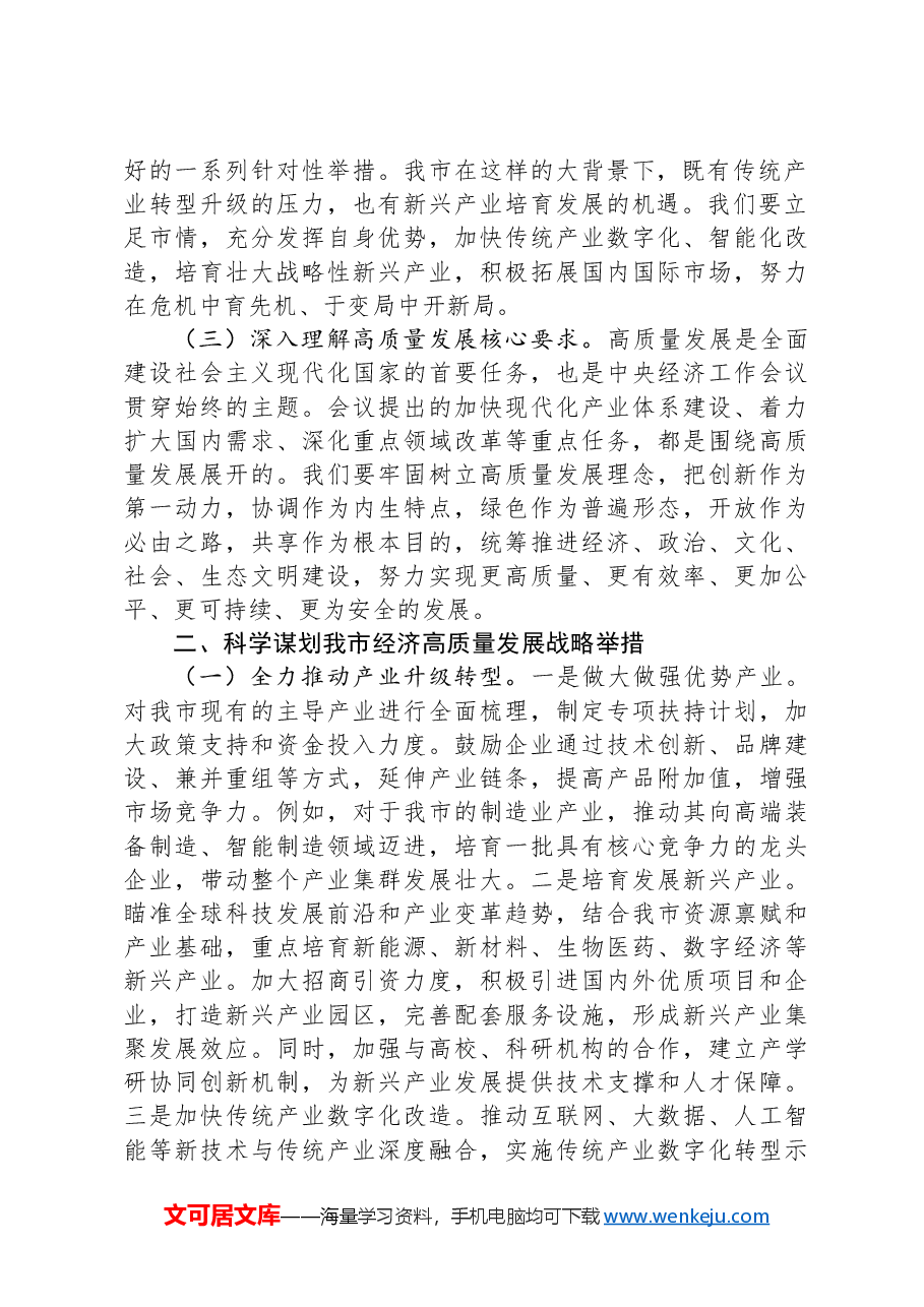市委副书记在市委理论学习中心组专题学习2024年中央经济工作会议精神研讨会上的交流发言.docx,第2页预览