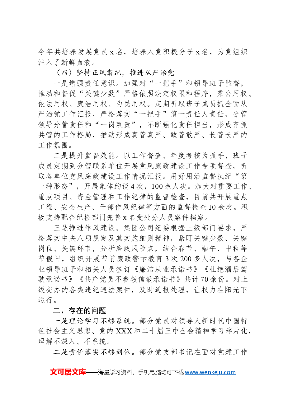 2024年公司党委落实全面从严治党主体责任情况的报告.docx,第3页预览
