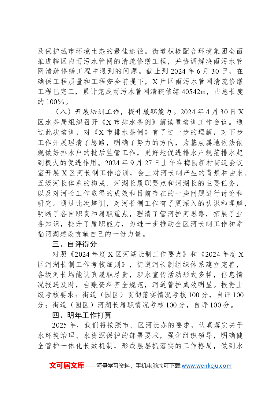 X街道2024年度河长制工作自评报告.docx,第4页预览