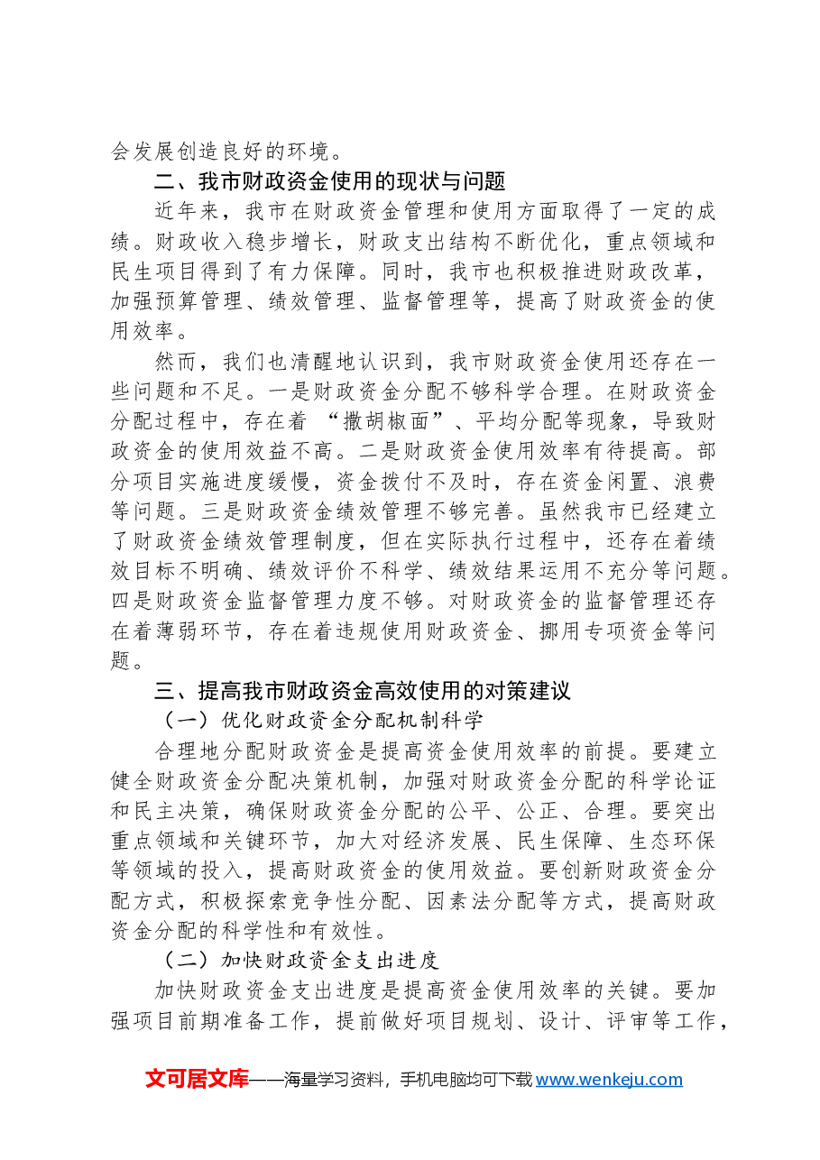 市财政局局长关于财政资金高效使用研讨交流材料.docx,第2页预览