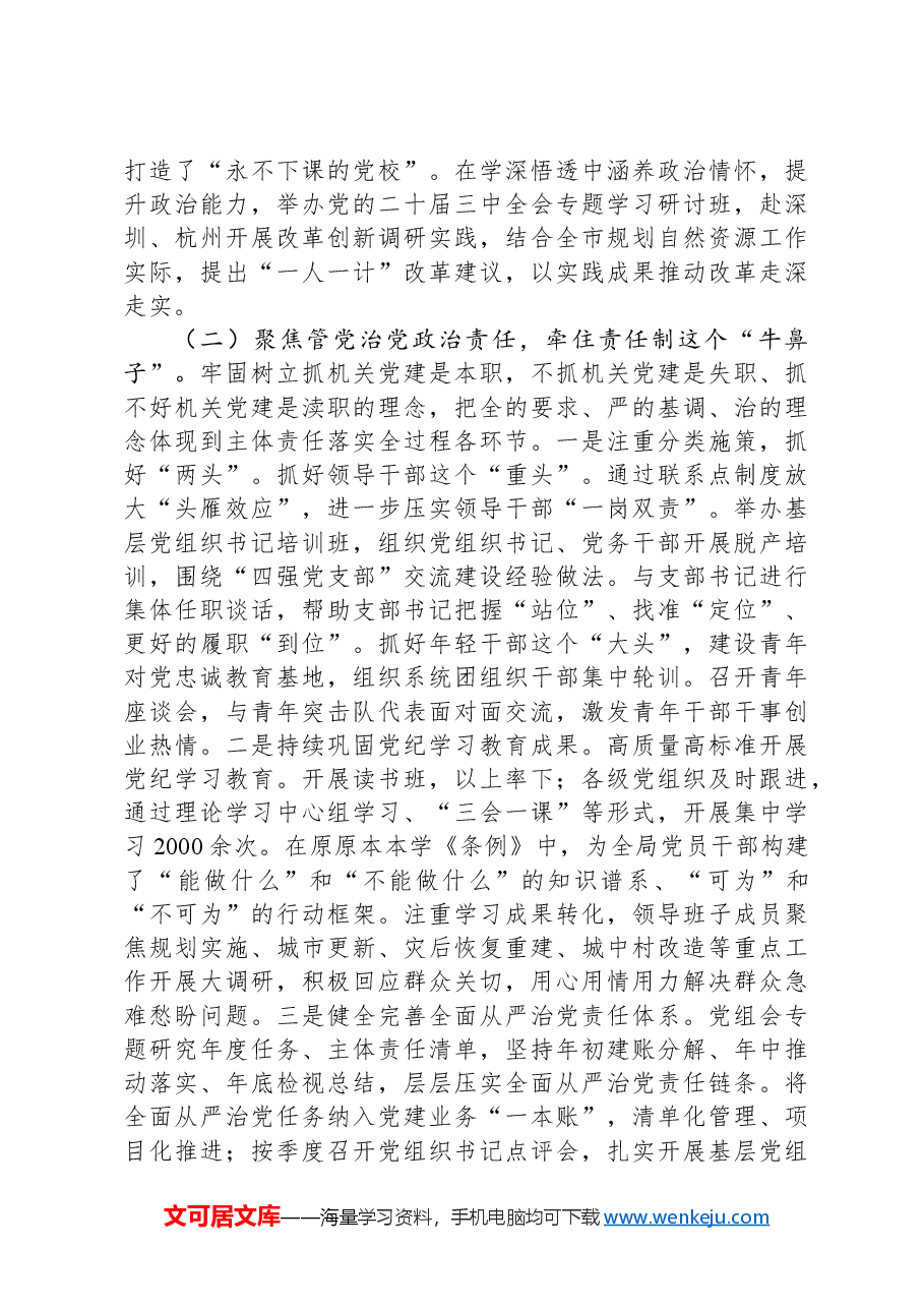 市自然资源和规划局党组党组2024年落实全面从严治党主体责任情况报告.docx,第2页预览