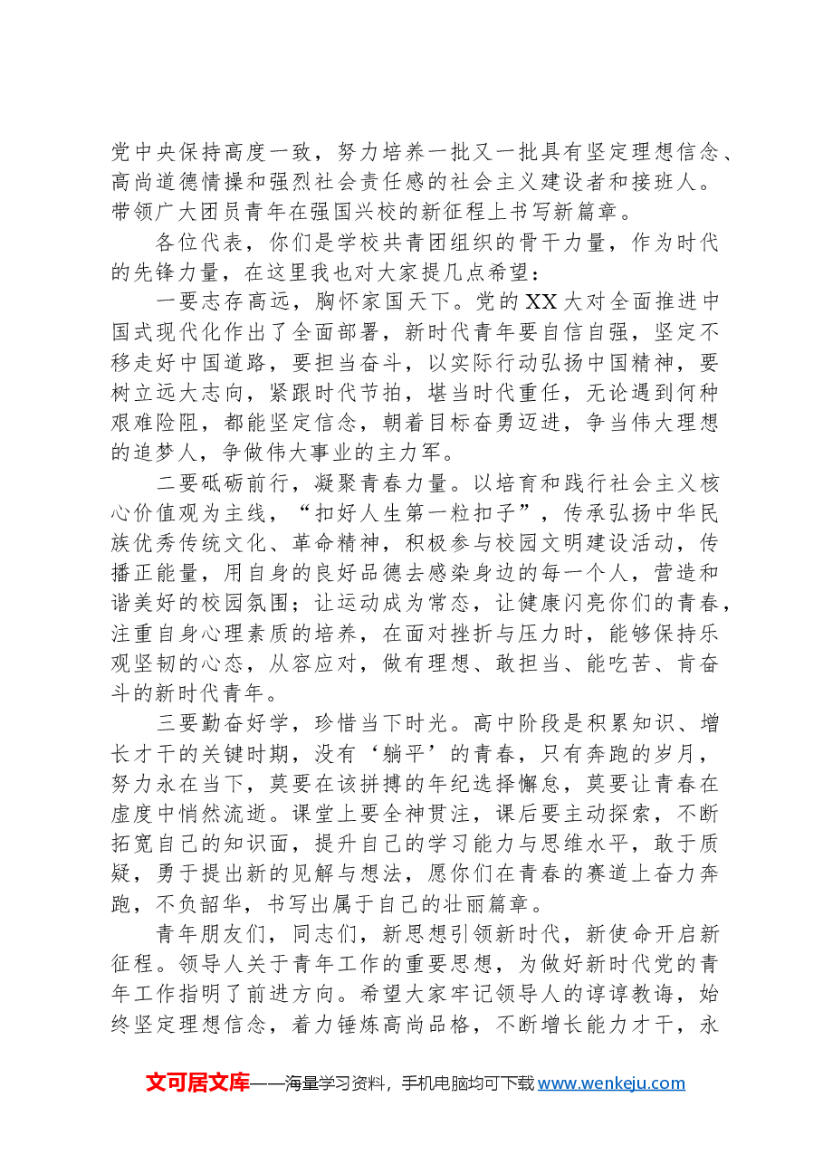 某中党委书记在学校团员代表大会闭幕式上的讲话.docx,第3页预览
