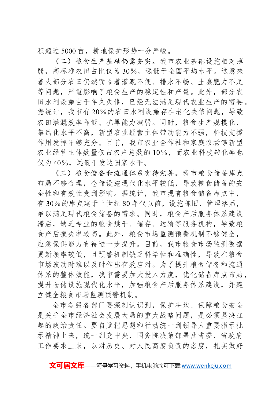 市长在2024年全市耕地保护和粮食安全专题工作推进会上的讲话.docx,第2页预览