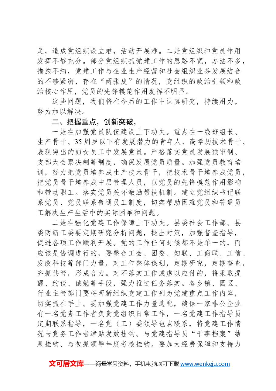 在全县“两新”组织党建工作务虚会的讲话.docx,第2页预览