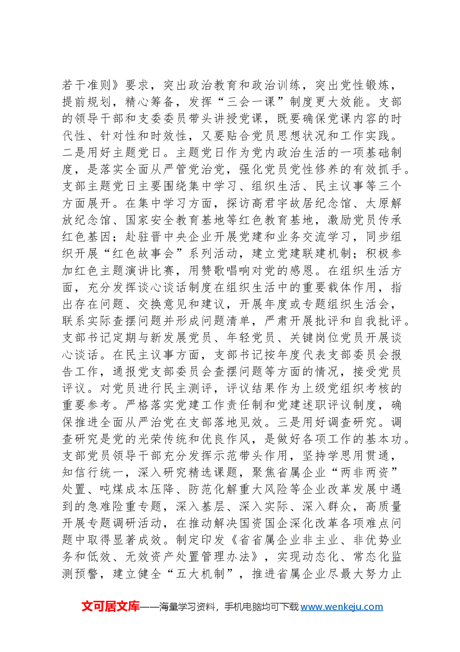 国有企业党支部2024年落实全面从严治党主体责任情况报告.docx,第3页预览