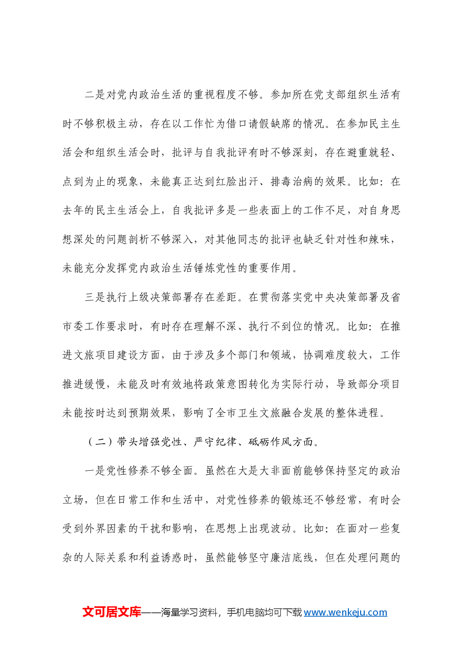 副市长2024年对照检查材料个人发言提纲(四个带头).doc,第2页预览