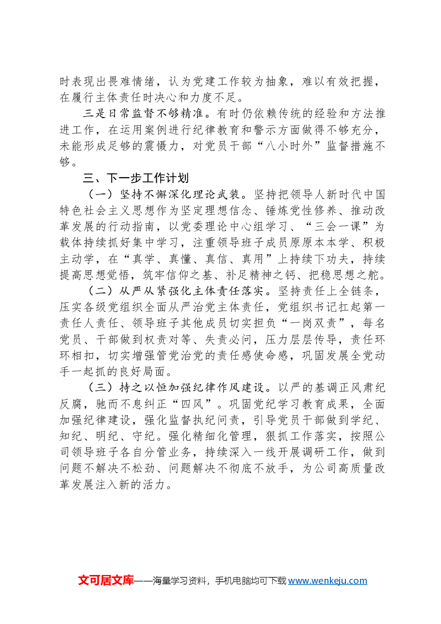 2024年公司党委落实全面从严治党主体责任情况的报告.docx,第4页预览