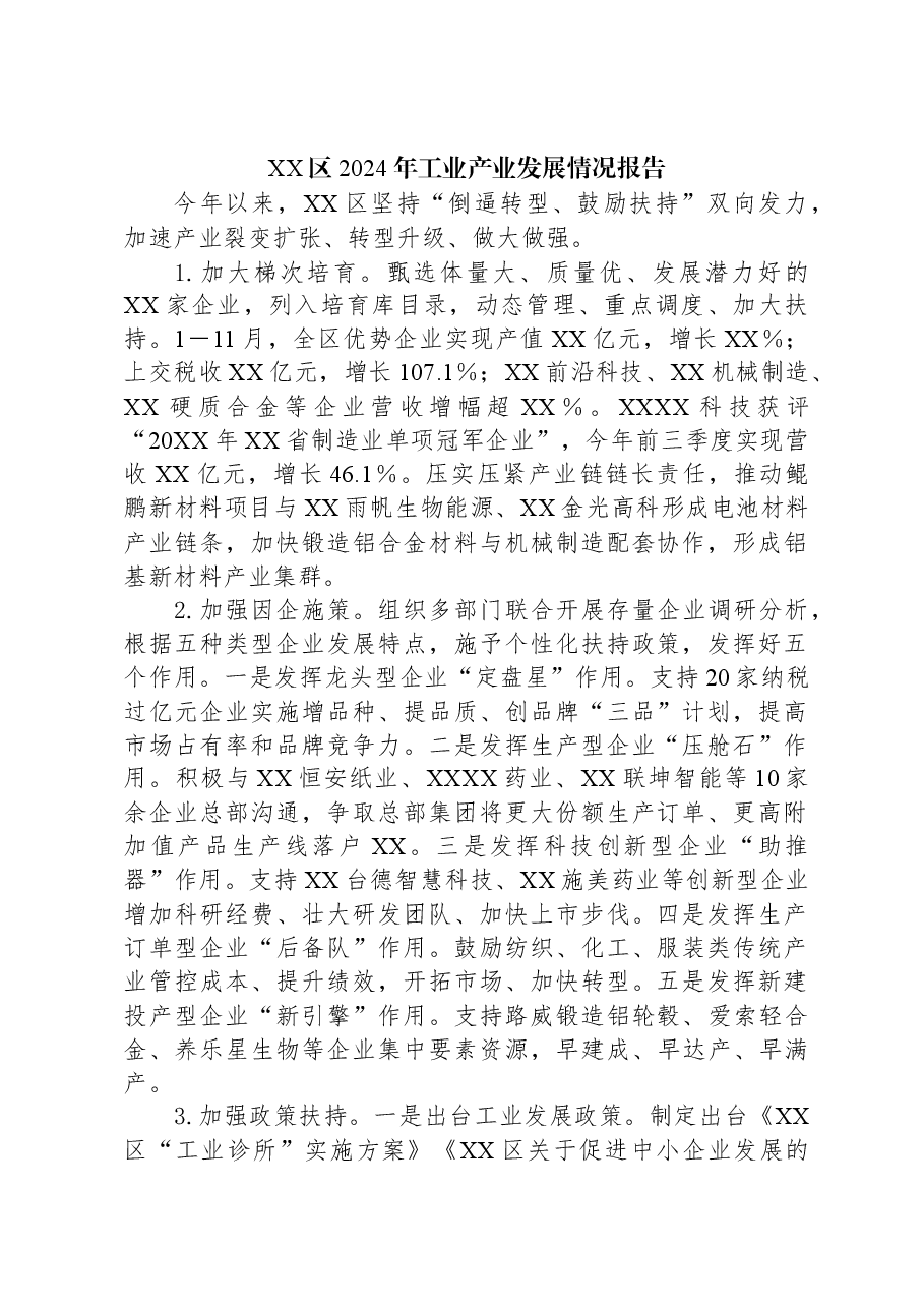 XX区2024年工业产业发展情况报告.docx,第1页预览