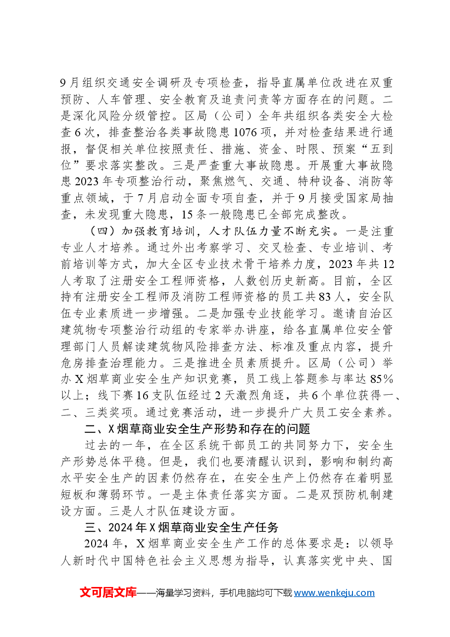 在2024年某烟草商业安全生产电视电话会议上的工作报告.docx，第2页预览