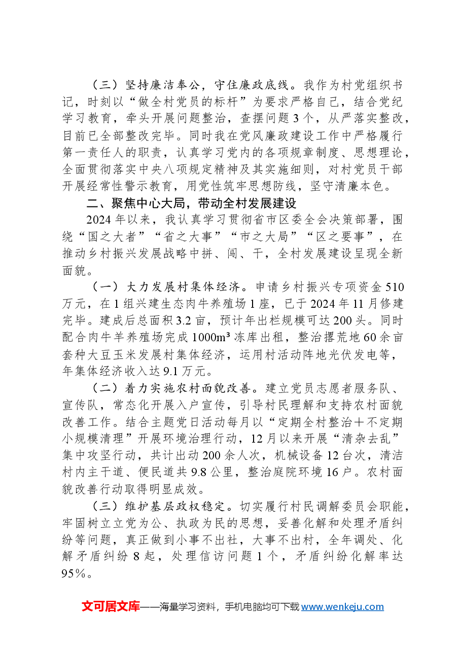 村党支部书记2024年度基层党建工作述职报告.docx,第2页预览