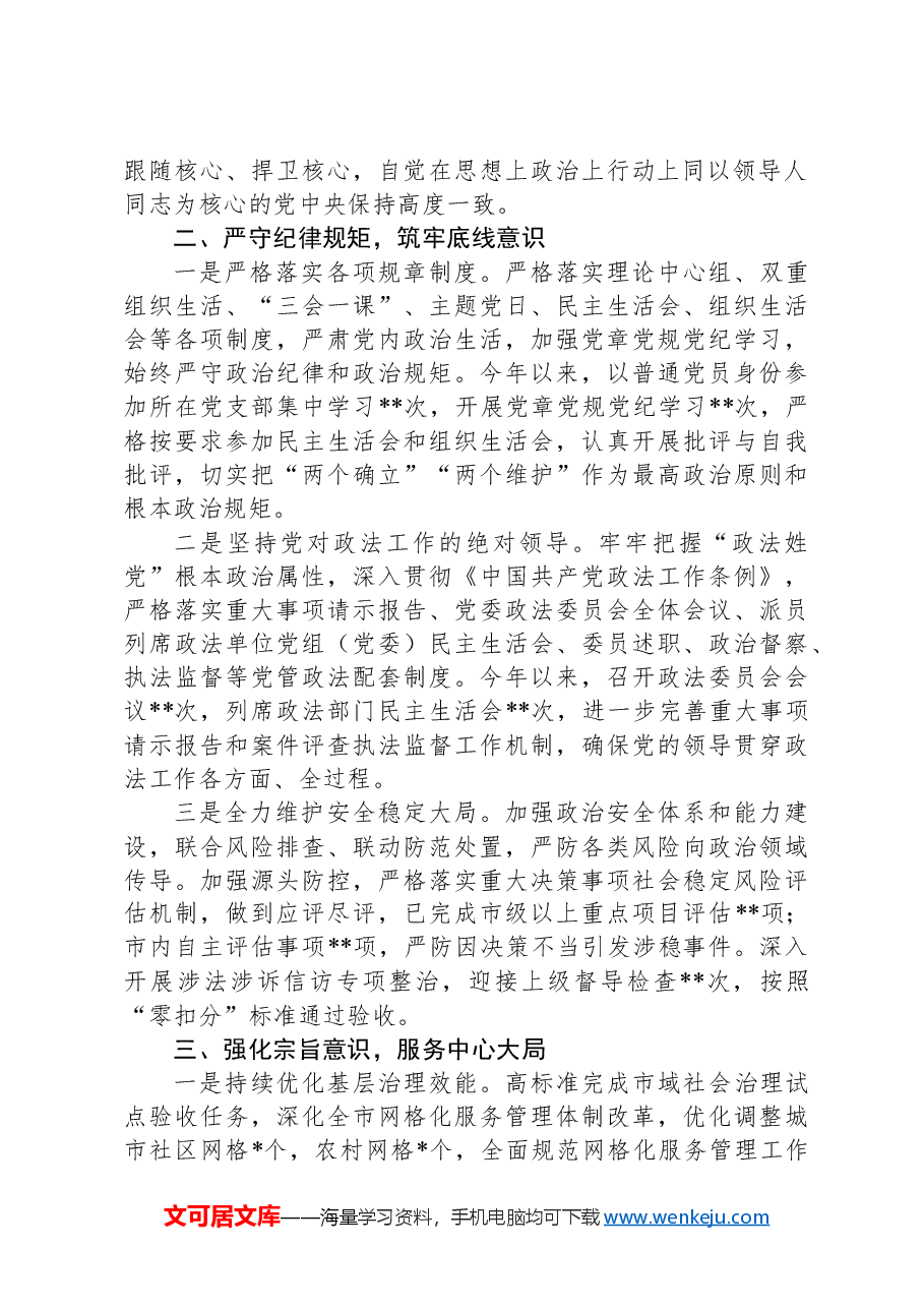 政法委书记2024年度述职述廉报告.docx,第2页预览