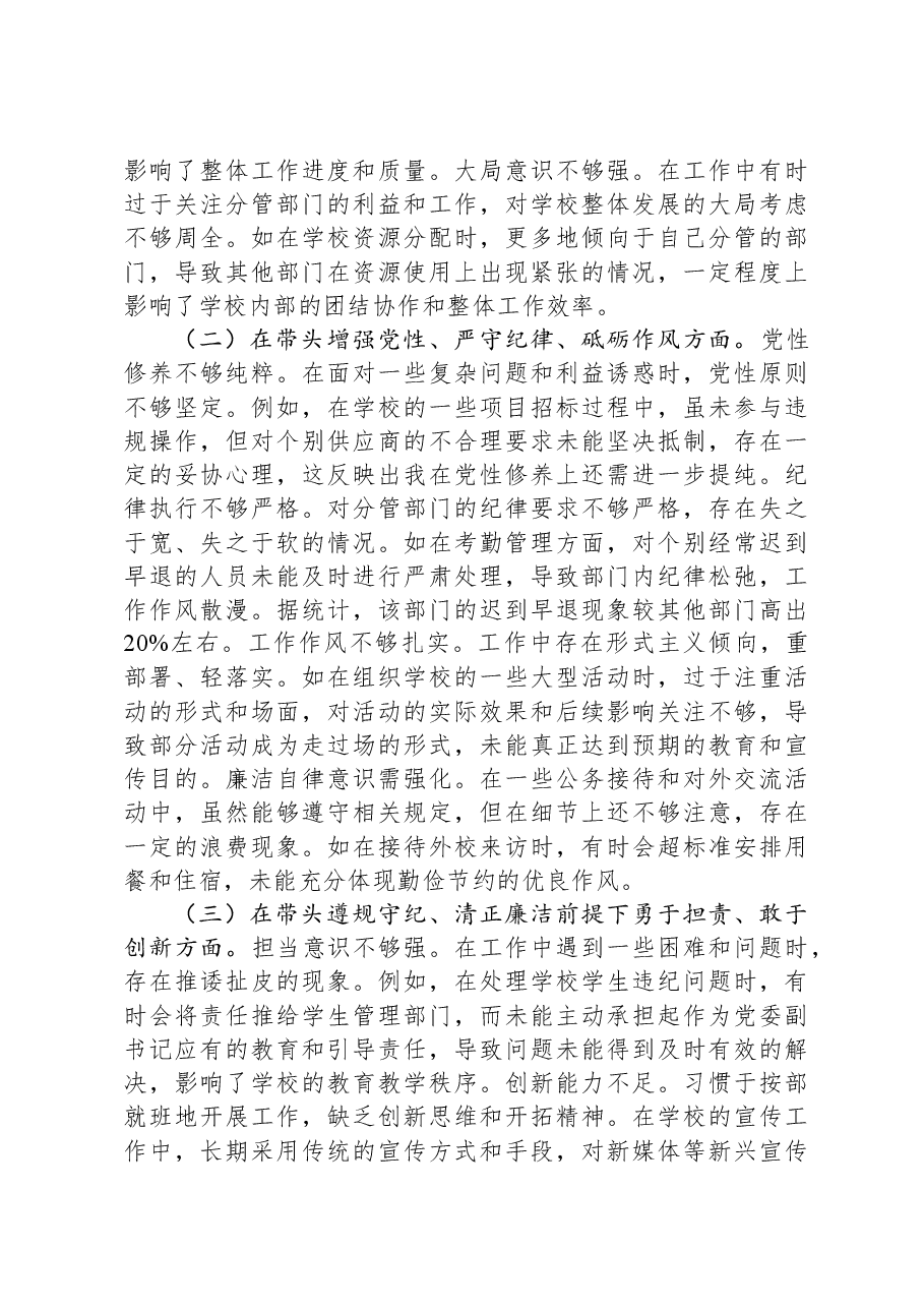 党委副书记2024年度民主生活会个人对照检视发言材料.docx,第2页预览