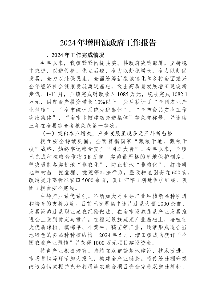 2024年增田镇政府工作报告.docx,第1页预览