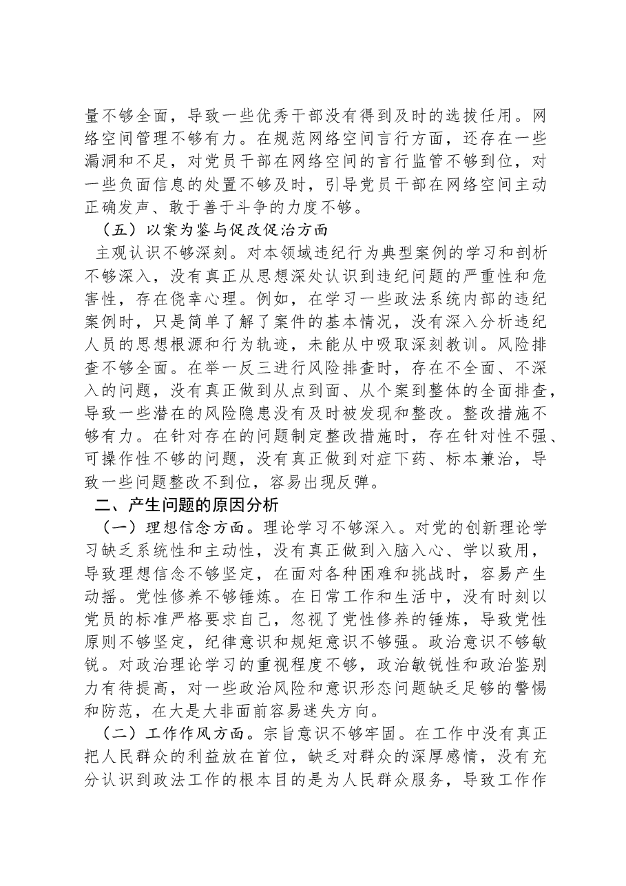 市委政法委书记关于2024年度民主生活会对照检视发言材料.docx,第4页预览