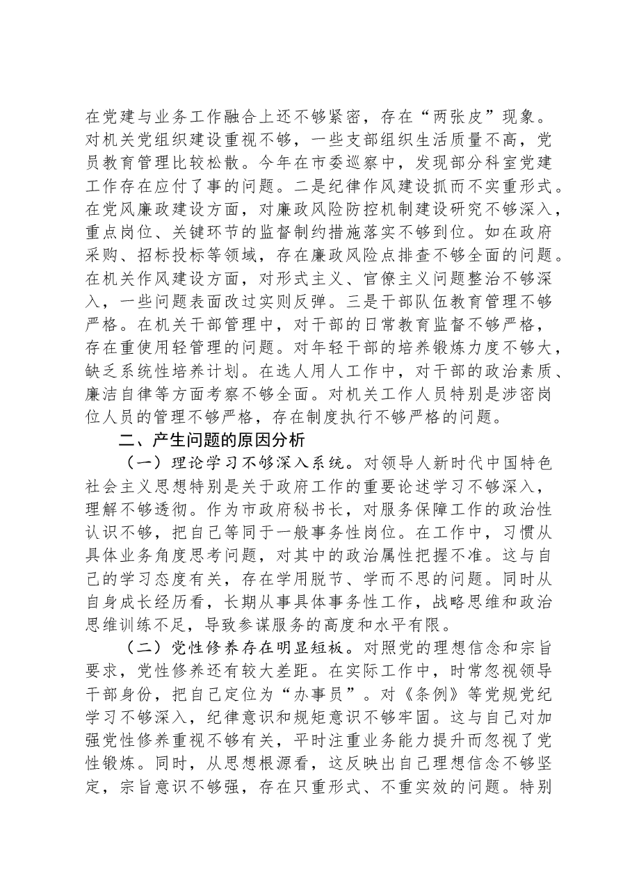 市政府秘书长在2024年民主生活会上的对照检查材料(四个带头).docx,第4页预览