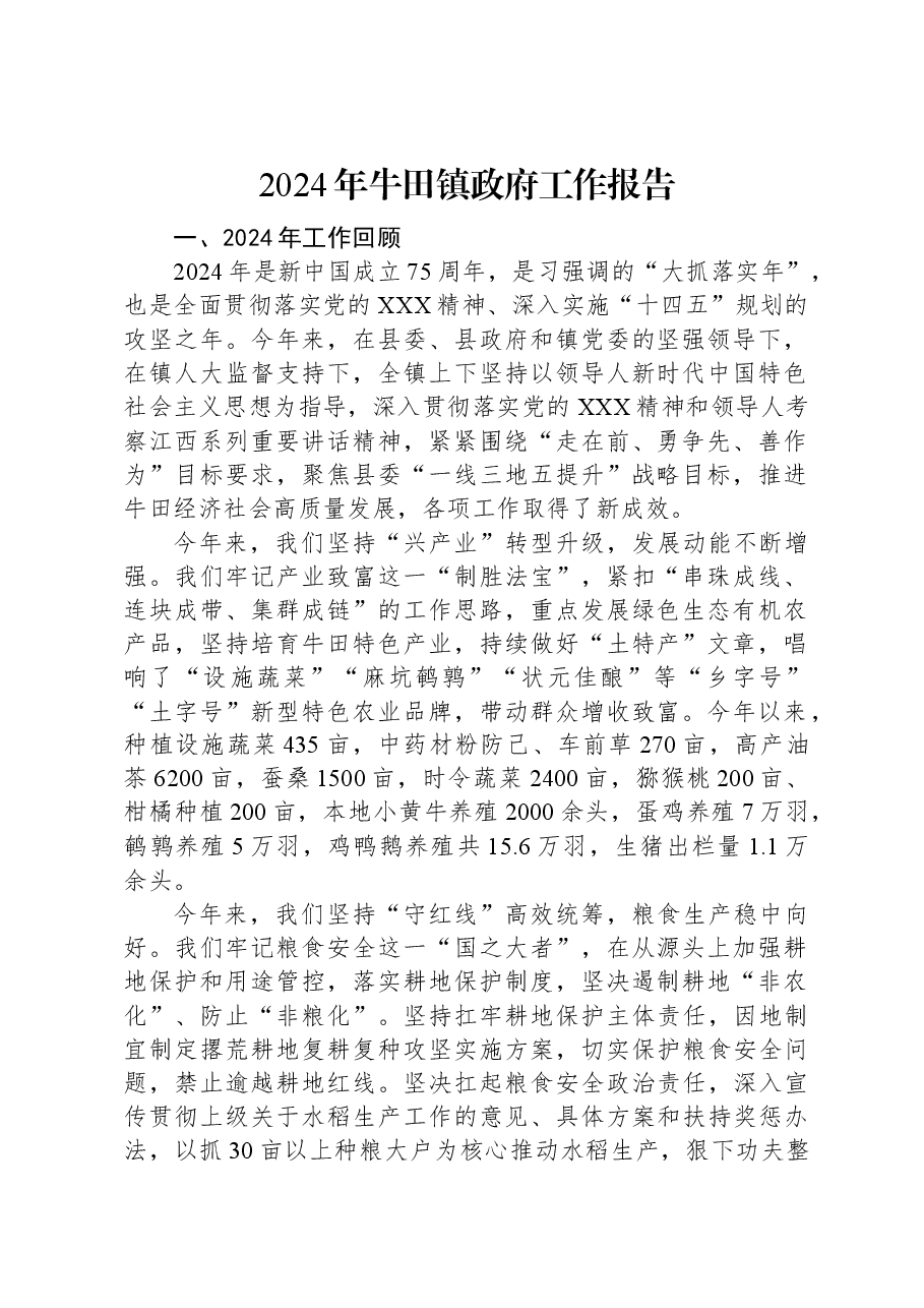 2024年牛田镇政府工作报告.docx,第1页预览