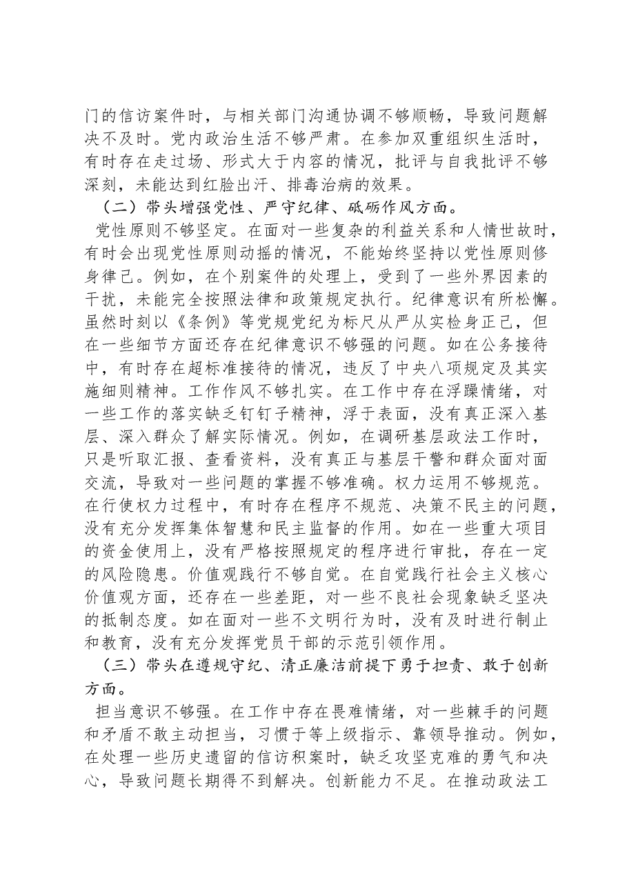 市委政法委书记关于2024年度民主生活会对照检视发言材料.docx,第2页预览