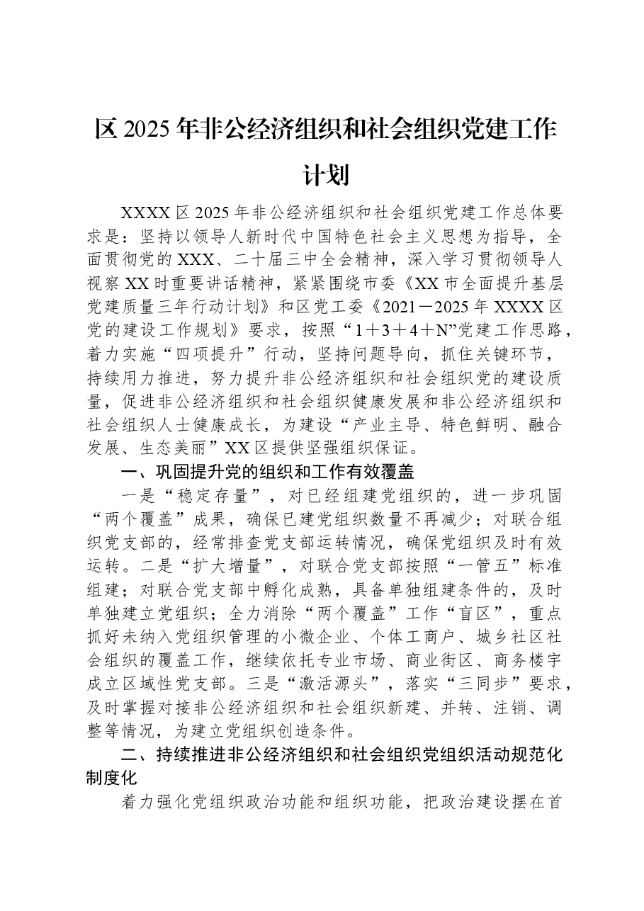 区2025年非公经济组织和社会组织党建工作计划.docx,第1页预览