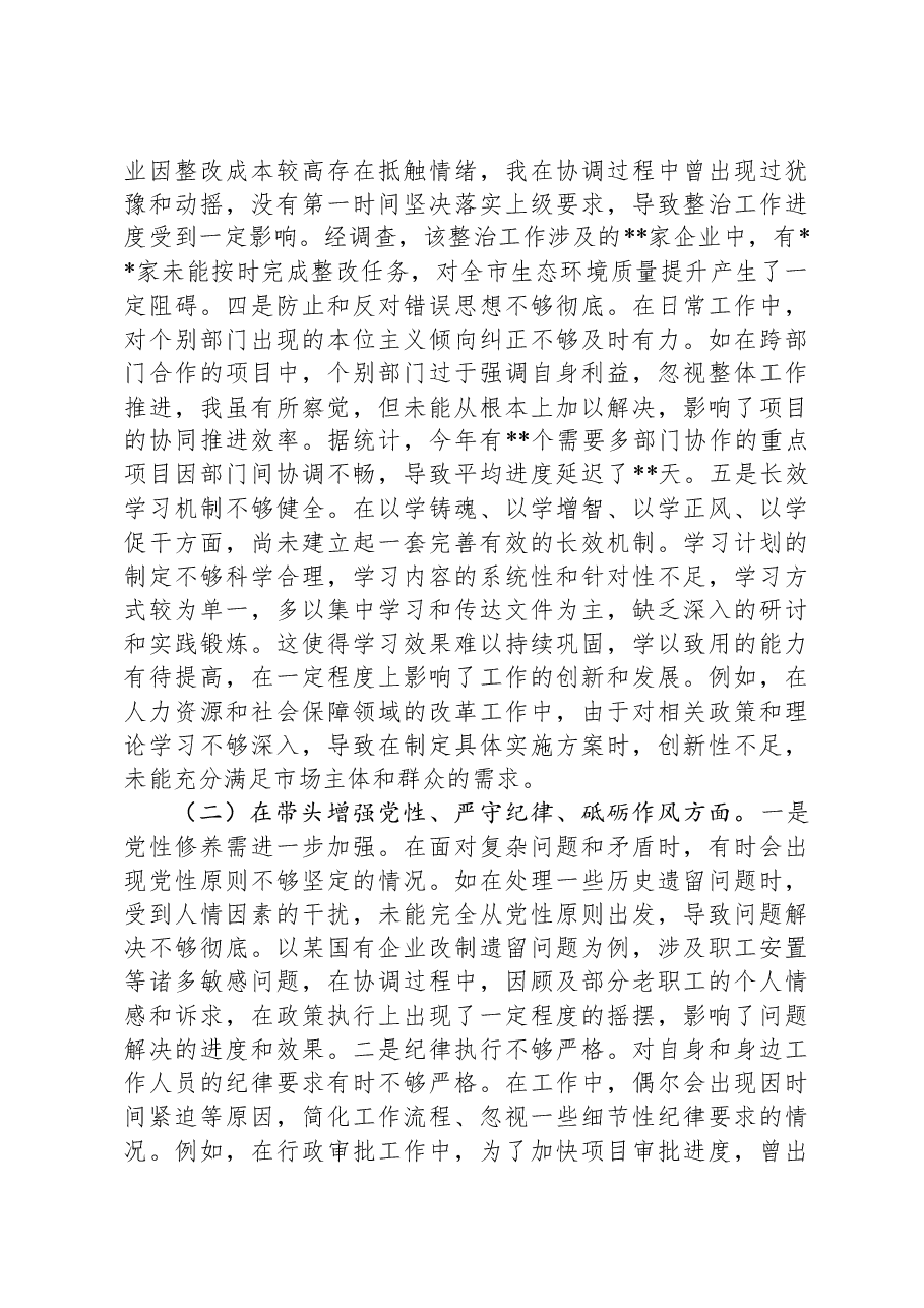 常务副市长关于2024年度民主生活会个人对照检视发言材料.docx,第2页预览