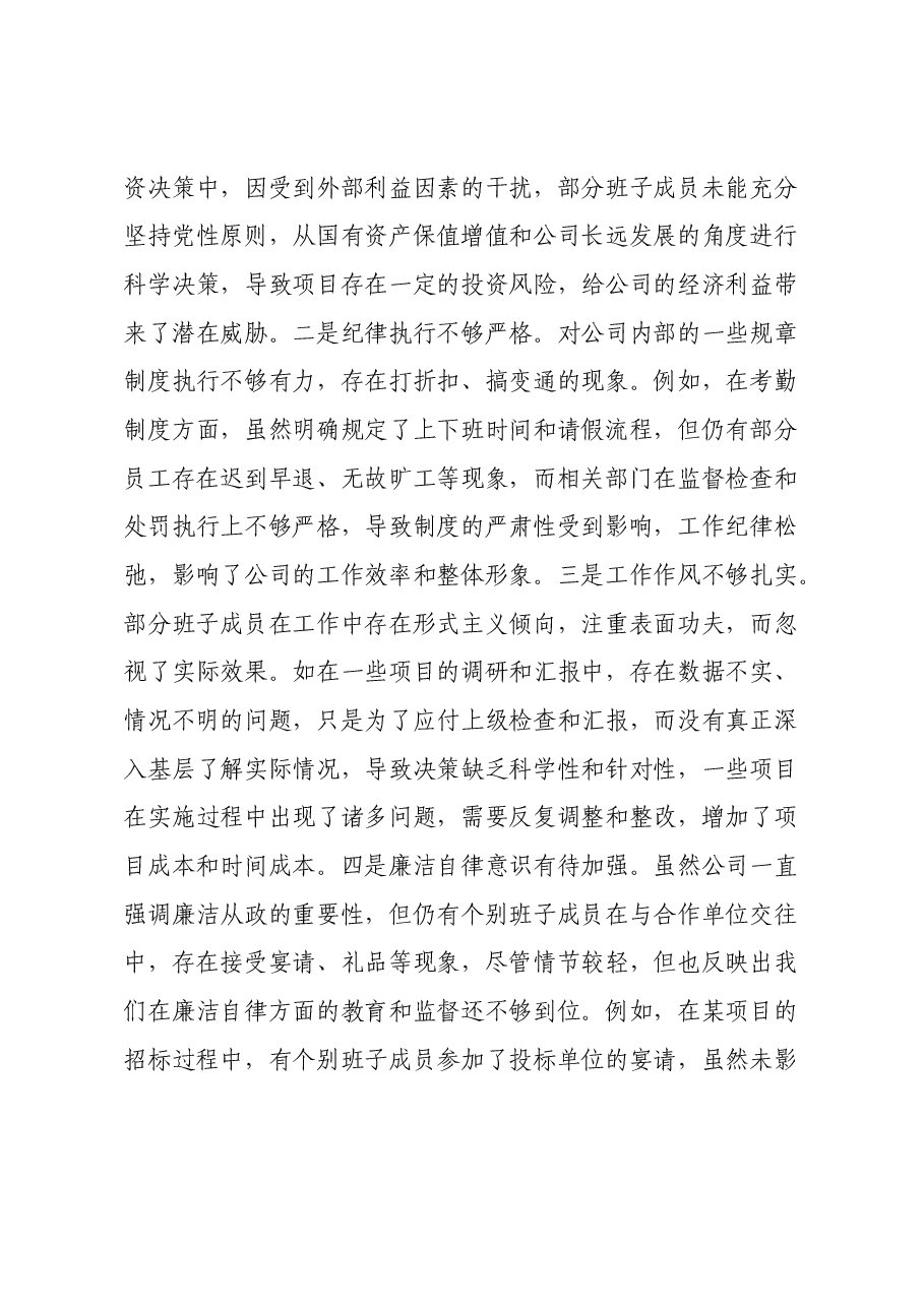 城投公司党委2024年度民主生活会领导班子对照检视发言材料(四个带头+典型案例剖析与反思).docx,第3页预览